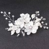 Cubahop Bride Wedding Flower Hair Pieces Silver Bridal Pearl Hair Accessories Rhinestones Hair Comb Slides for Women and Girls