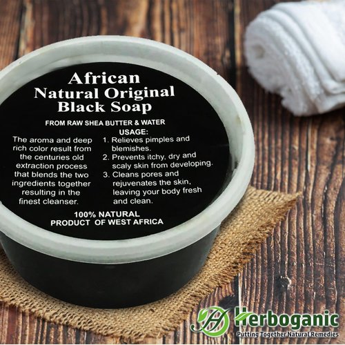 HERBOGANIC Raw African Black Soap Paste - Natural Exfoliating Cleanser for Face and Body –with benefits of Moisturizing Shea Butter - Traditional African Black Soap paste Formula - (32 Oz.)