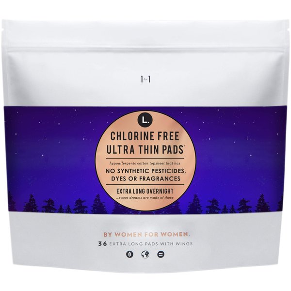 L. Chlorine Free Ultra Thin Pads Overnight Absorbency, Organic Cotton, Free of Chlorine Bleaching, Pesticides, Fragrances, or Dyes, 36 Count