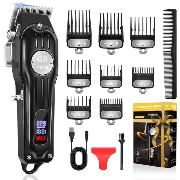 CIICII Hair Clippers for Men Professional, Cordless Barber Clippers for Hair Cutting (Rechargeable USB Adjustable Mens Hair Trimmer with 8 Metal Guards, 13Pcs Grooming Haircut Kit) for DIY Home Salon