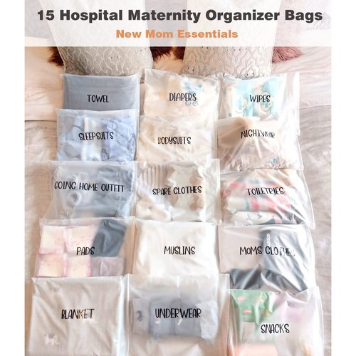 15 Pack Hospital Bags for Labor and Delivery,11 x 14 Inch Maternity Hospital Bag Essentials for Mommy Dad Newborn Baby,Diaper Bag Organizing Pouches Pre Packed Bag First Time New Mom Must Haves