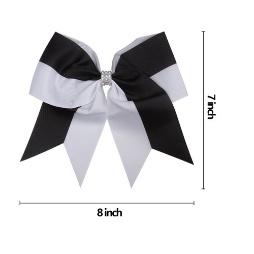 Cheerleader Bows 8 Inch Comb Color Ponytail Holder with Bling Fling Rhinestones Hair Tie Cheerleading Bows 6 Pcs (Navy Blue/Yellow)