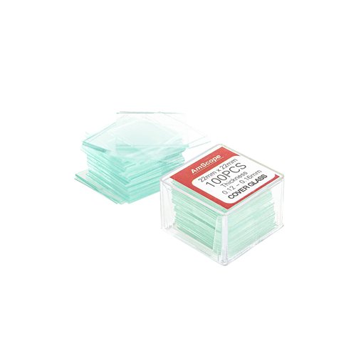 AmScope BS-72P-100S-22 72 Pieces of Pre-Cleaned Blank Microscope Slides and 100 Pieces of 22x22mm Square Coverslips Cover Glass