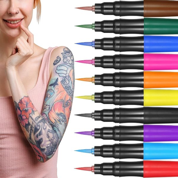 Jim&Gloria Temporary Tattoo Pens Fake Tattoos Kit Removable Face Body Tattoo Paint Markers For Halloween Men Women Teen Girls Trendy Stuff, Unique Trending Gifts For Teenage Boys Kids Or Adult