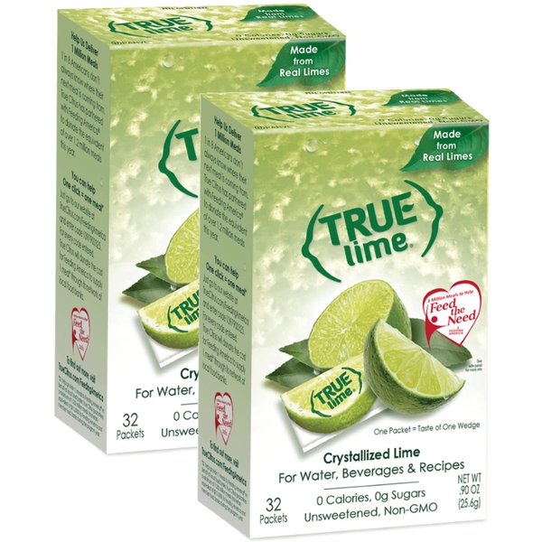 True Lime, Unsweetened Crystallized Lime Cream (Pack of 2 Boxes, Total 64 Individual Packets)