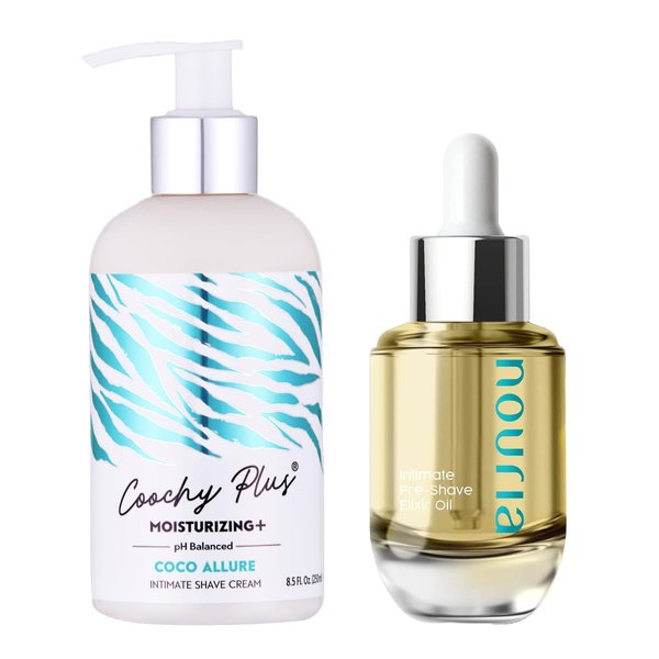 Coochy Plus Intimate Shave Cream Coco Allure + Pre-Shave Elixir Moisturizer Oil Kit – HydroLock & MOISTURIZING PLUS Continuous Hydration Reliefs Razor Burn Bump Ingrown Hair