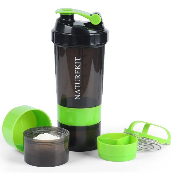 NATUREKIT Shaker Bottle,Protein Shaker Bottle, 16 oz GYM Shaker Cup with shaker Ball,Shaker Cups for Protein Shakes, Drink Mixer Bottle with Storage,BAP Free,Leakproof,Green