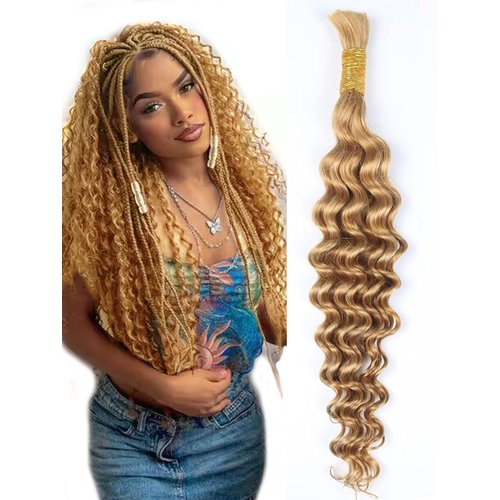 RESACA Human Braiding Hair 50g 1 Bundle 16 Inch Deep Wave Bulk Human Hair for Braiding No Weft Bundle 10A Brazilian Virgin Curly Human Hair Extensions for Boho Braids Wet and Wavy Human Hair（#27）