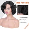 HANNE Short Curly Wigs for Black Women Side Part Ombre color Root Lace Part Short Wigs Curly Heat Resistant Loose Wave Black Women Wigs (Natural Black)