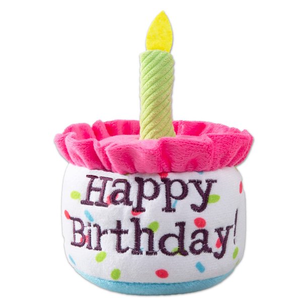 Ushang Pet Happy Birthday Cake Catnip Toys, Birthday Cake Shaped Chew Toys for Kitten Funny Cats Gifts Plush Cat Birthday Party Toys, Pink