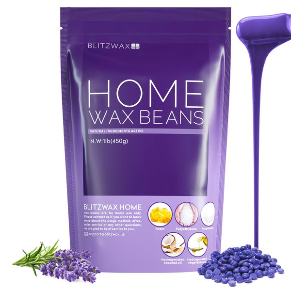 BLITZWAX Lavender Hard Wax Beads for Hair Removal - 1lb Coarse Hair Formula - Painless Wax for Sensitive Skin, Face, Full Body, Bikini - At-Home Waxing Beads for Women Men