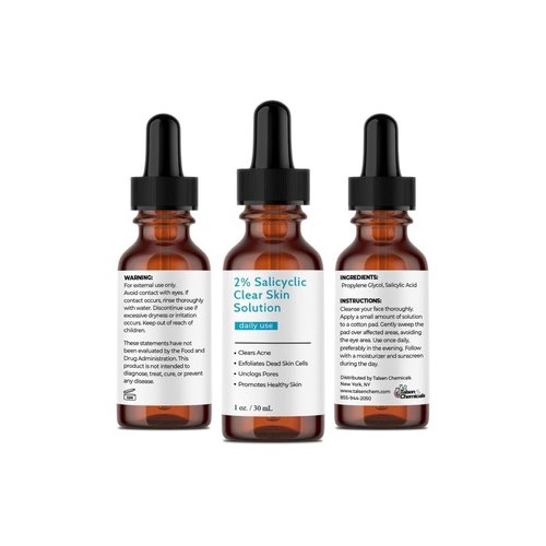 Salicylic Acid Solution (1 Ounce / 30 mL), 2% Salicylic Acid Serum Clearing Pores, Promotes Exfoliation, and Controls Excess Oil in the Pores, Salicylic Acid 2% Solution by Talsen Chemicals