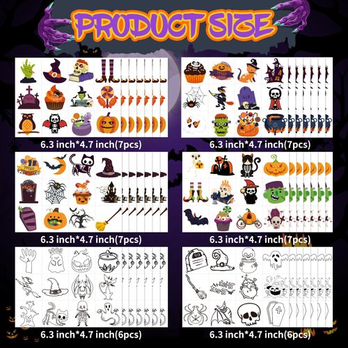 336pcs Halloween Temporary Tattoos for Kids Assorted Colorful & Glow in the Dark Tattoo Stickers Halloween Decorations Supplies Party Favors Goodie Bag Fillers for Boys and Girls