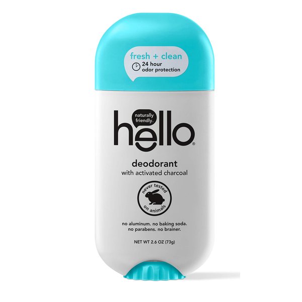 Hello Activated Charcoal Fresh and Clean Deodorant for Women and Men, Aluminum Free, Baking Soda Free, Parabens Free, 24 Hour Protection, 2.6 Ounce
