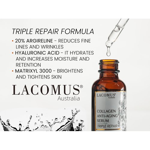 Organic Collagen Anti-Aging Serum | Triple Repair with 20% Argreline, Hyaluronic Acid and Matrixyl 3000 - Hydrating Formula for All Skin Types - Vitamin C Face Serum for Luminous Radianc