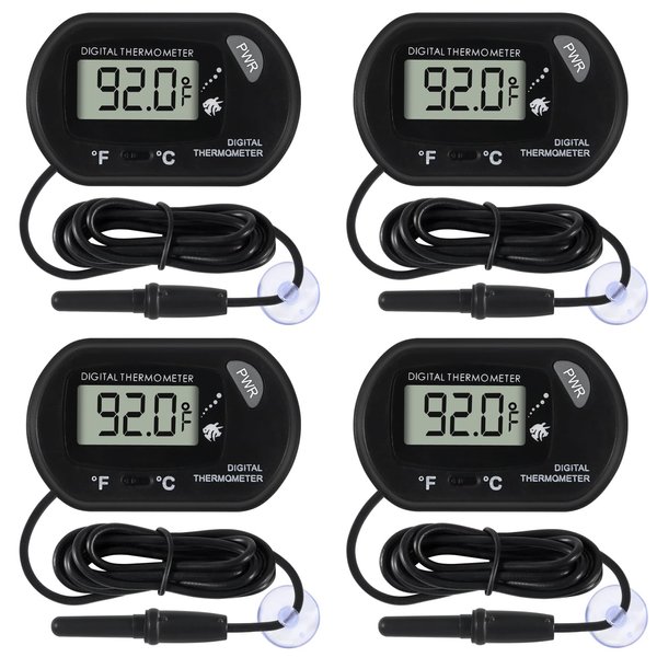 4Pcs Aquarium Thermometer Fish Tank Thermometer Reptile Thermometer Terrarium Water Temperature Test Digital Thermometer with LCD Display Fahrenheit/Celsius(℉/℃)