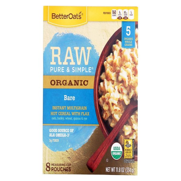 Better Oats, Raw Pure and Simple Organic, Bare, Instant Multigrain Hot Cereal with Flax, 11.8 oz