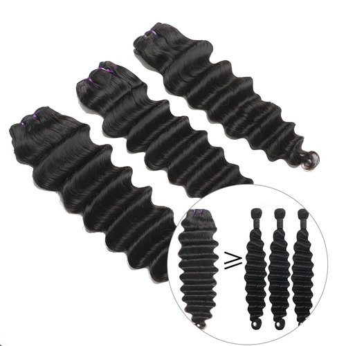 Suerkeep Deep Wave Bundles Loose Deep Wave Human Hair Bundles 3 Bundles 20 22 24 Inches Raw Brazilian Human Hair Extensions Virgin Hair Bundles Natural Black Color for Black Women