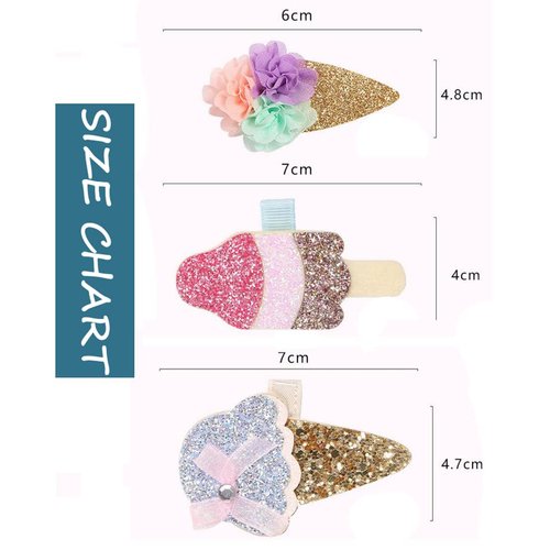 5PCs Shiny Ice Cream Hair Clips Ponytail Holder Barrettes Clamps Hairpin Barrette Hair Pins Sequins Hair Jewelry School Daily Hairpin Handmade Hair Accessories Decorations (Random Color)