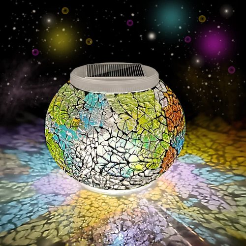 Aukora Color Changing Solar Powered Glass Ball Garden Lights, Solar Table Lights Waterproof Solar Led Night Light for Garden Patio Party Yard Outdoor/Indoor Decora Ideal Gift(Multi-Colored Glass)