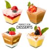 DLux 100 x 2oz Square Mini Dessert Cups (No spoons), Clear Plastic Parfait Appetizer Cup - Small Reusable Serving Bowl for Tasting Party Desserts Appetizers - With Recipe Ebook