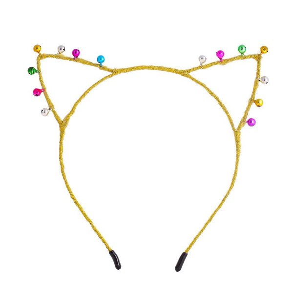 Fdesigner Cat Ears Headband Gold Costume Bell Headpiece Animal Hair Hoop Cute Cosplay Cats Head Bands Accessories for Women and Girls