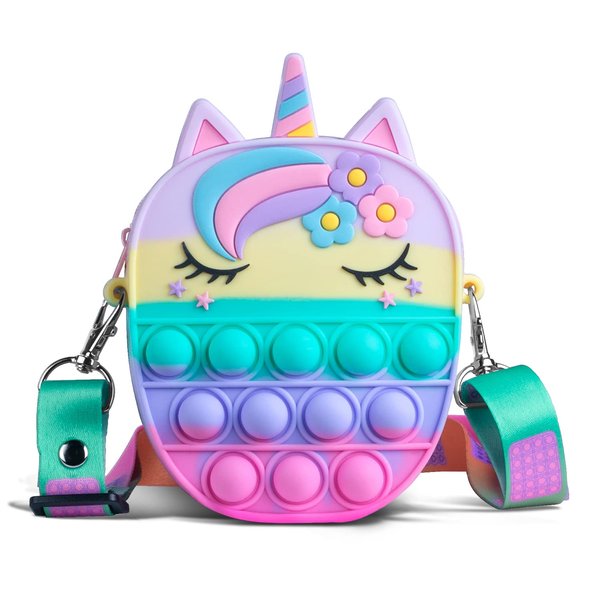 Sichy Pop Bag it, Fidget Bag, Pop Purse for Girl and Women Pop Bag with Unicorn Pop Toy, Anti Stress Silicone Poppet Bag Fidget Shoulder Bag, Best Gifts