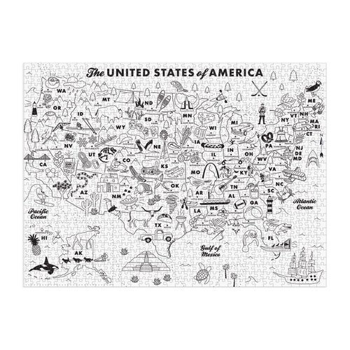 Galison Maptote USA Color-in 1000 Piece Puzzle from Galison - Fun and Challenging 1000 Piece Puzzle, Color in Puzzle, Thick and Sturdy Pieces, Wonderful Family Activity