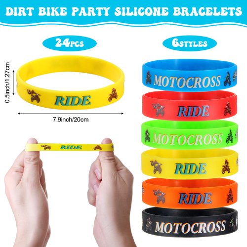 Aoriher 48 Pieces Dirt Bike Party Favors 24 Motocross Rubber Bracelets Wristbands 24 Motorcycle Party Keychains Dirt Bike Birthday Party Goodie Bag Fillers Classroom Rewards for Boys Girls