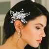 Latious Pearl Bride Wedding Hair Pins Silver Crystal Bridal Hair Clip Leaf Hair Piece Rhinestone Hair Accessories for Women and Girls