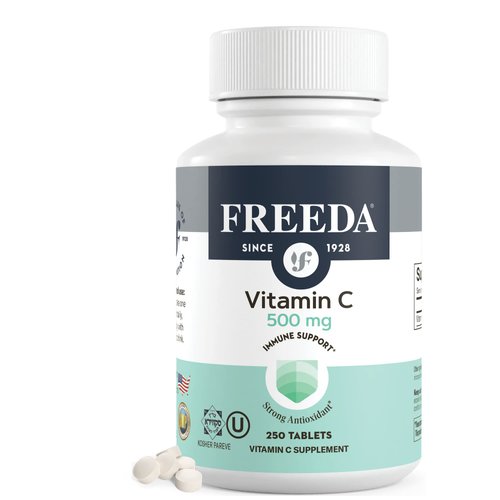 FREEDA Vitamin C - Vegan Vitamin C 500mg - Kosher - Powerful Antioxidant Immune Support - Easy to Swallow Vitamins C Tablets as Ascorbic Acid - Pure Vitamin C 500 mg - VIT C Supplement (250 Count)