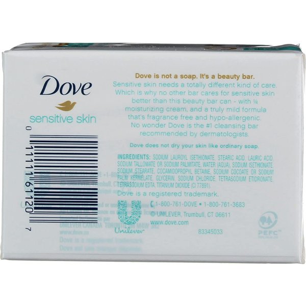 Dove Sensitive Skin Beauty Bar Soap, Unscented, 4 oz, 2 Ct (1 Pack)