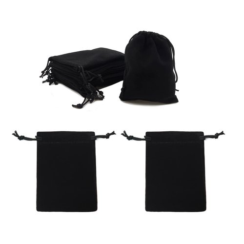 HOSL 100 Pack 3x4 Velvet Bags with Drawstrings Black Jewelry Pouch Velvet Gift Bags Small for Necklace Earrings Bracelet Goodies Candy Wedding Festival Party Favor
