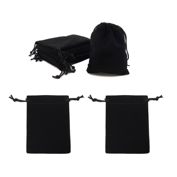 HOSL 100 Pack 3x4 Velvet Bags with Drawstrings Black Jewelry Pouch Velvet Gift Bags Small for Necklace Earrings Bracelet Goodies Candy Wedding Festival Party Favor
