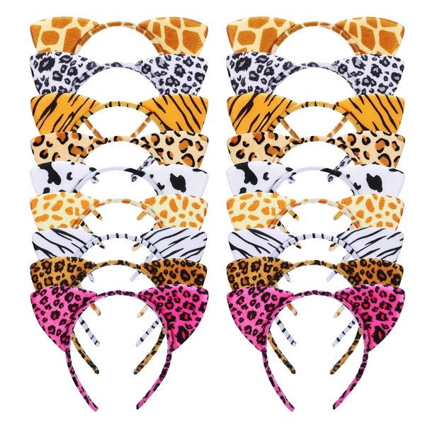 18 Pcs Animal Cat Ears Headband Cheetah Ears Hair Accessories,Halloween Cat Ears Hairband Tiger Zebra Leopard Headband for Forest Theme Birthday Cosplay Party,Halloween Decor Supplies