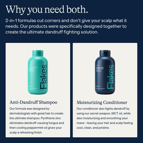 Flakes Anti-Dandruff Shampoo and Conditioner Set for Men | Dry, Flaky, & Itchy Scalp Relief | Sulfate and Paraben Free for Healthy Hair | Gentle, Hydrating Shampoo & Moisturizing Conditioner | 9 fl oz