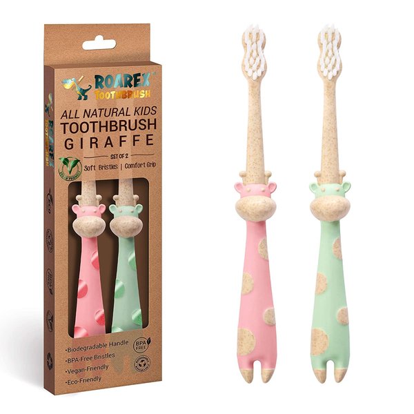ANPEI ROARex Vegan Eco Friendly All Natural Kids Toothbrush Made from Plants – Sweet Baby Giraffe | 100% Biodegradable and Compostable | 1% for The Planet Product