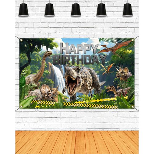 Mocsicka Dinosaur Birthday Backdrop Banner for Boy Dinosaur Park Theme Party Decorations Banner Dinosaur Photography Backgournd Supplies (Green, 70.8x43.3 inch)