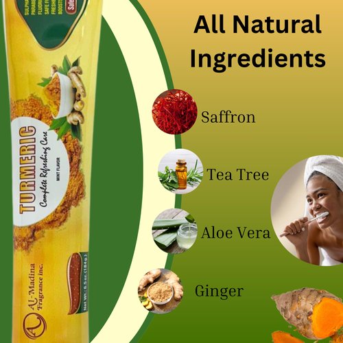 Herbal and Turmeric Toothpaste withSaffron, Tea Tree, Aloe Vera, Ginger and Turmeric - Paraben Free & Refreshing Oral Care for Sensitive Teeth - Halal - Pack of 3