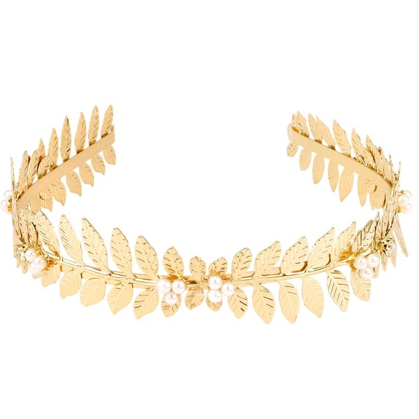Tihebax Greek Goddess Headband Headpiece Gold Greek Goddess Accessories Goddess Crown Toga Costume Women Gold Leaf Crown Headband for Halloween Costume,Wedding, Bride