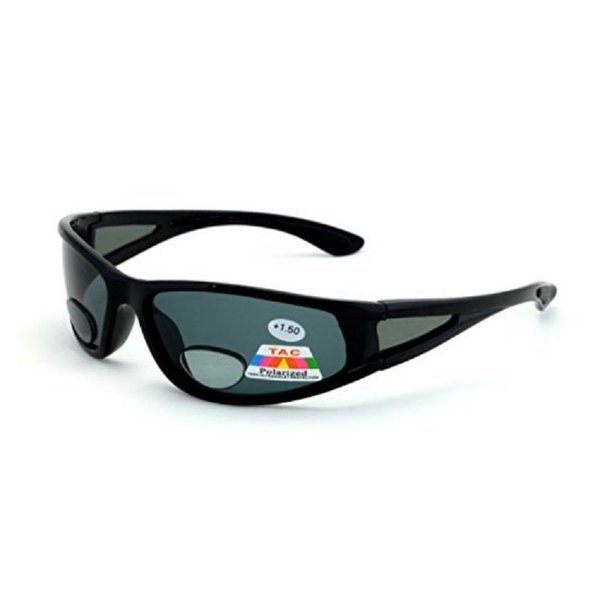 Mens Wrap Around Sport Sunglasses Polarized Plus Bifocal Reading Lens Black - 1.75