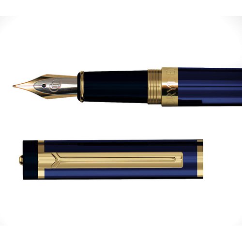 Dryden Designs Fountain Pen - Medium Nib 0.5mm | Includes 24 Ink Cartridges - 12 Black 12 Blue and Ink Refill Converter | Calligraphy Pen, Smooth Look -Deep Blue.