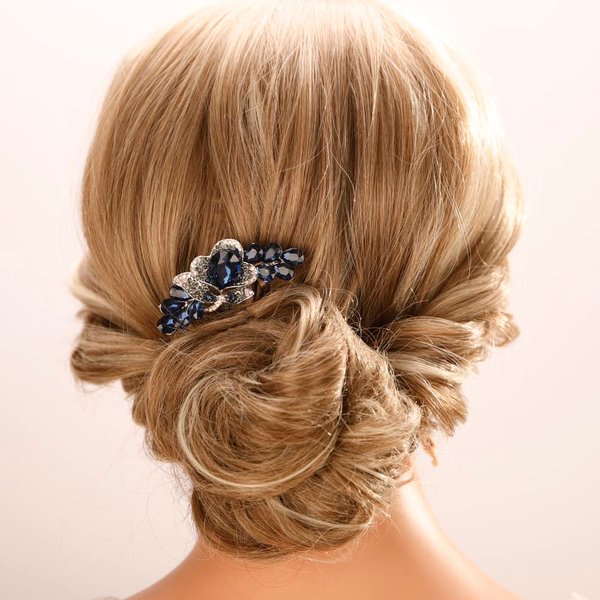 Aimimier Flower Crystal Styling Hair Combs Dainty Rhinestone Gem Twist Combs Alloy Hair Pieces Hair Accessories for Women and Girls(Blue)