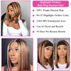 Highlight Ombre Bob Wig Human Hair Honey Blonde P4/27 Human Hair Bob Straight Wigs Pre Plucked 13x4 Lace Front Bob Wigs with Natural Hairline for Women 180% Density 14 Inches