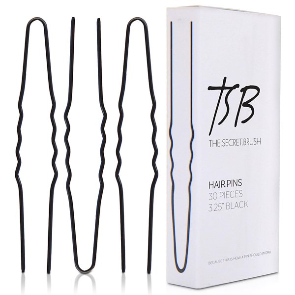TSB Fura No.1 Professional Black Jumbo Hair Pins Set of 30-3.25 inches, 3x Retention, Vintage Style - Ideal for Weddings & Fashion Events - Comfortable, Non-Slip & Strong Hold