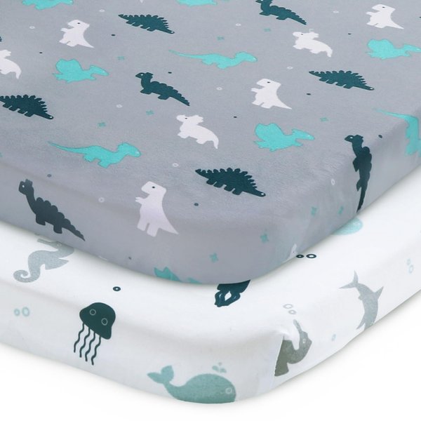 Pack and Play Sheets, Pack n Play Sheets Ultra Soft, Mini Crib Sheets 2 Pack, Pack n Play Mattresses Sheets Compatible with Graco Pack n Play, Soft and Breathable, Grey