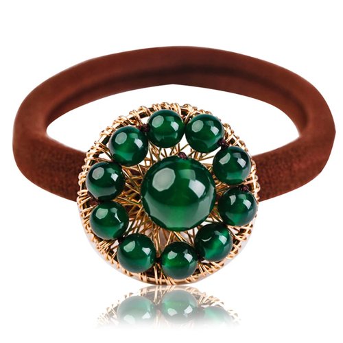 Ezindraw Natural Jade Gemstone Hair Tie, Emerald Jade Hair Elastic Ponytail Rope, Retro Chinese Hair Accessories for Women, Girls, Bridesmaid, Green Jade Jewelry Gift