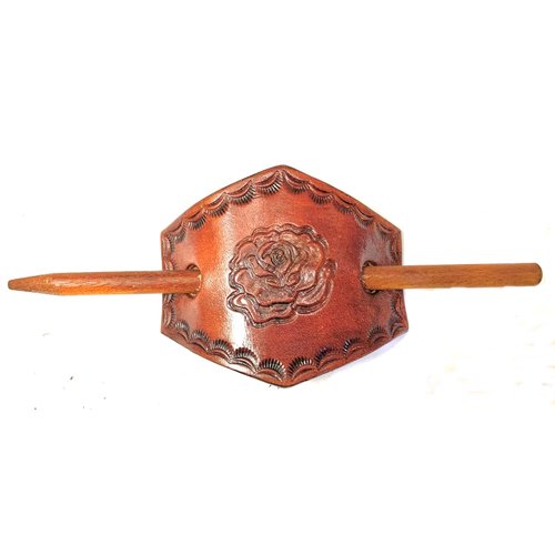 THIN HAIR LEATHER PONYTAIL BARRETTE, PONYTAIL BARRETTE FOR THIN HAIR, HAIR CLIP, SLIDE, WRAP, PONYTAIL HOLDERS, HAIR TIE, HANDMADE, HANDCRAFTED, HAND TOOLED, HOLDER, HAIR ACCESSORIES, BT 2402