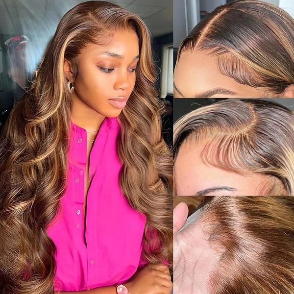 Mayouda Brown Body Wavy 13x4 HD Lace Frontal Wig for Black Women Long Body Wavy Curly With Baby Hair Lace Front Wigs Synthetic Pre Plucked Wigs Hair Lace Front Wigs (B-Highlight Brown, 30Inch)