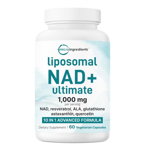 Liposomal NAD+ Ultimate 1,000mg | 60 Veggie Capsules | 10-in-1 with Resveratrol, ALA, Glutathione, Astaxanthin, & Quercetin | NAD Supplement for Women & Men | Anti-Aging, Energy, & Brain Support